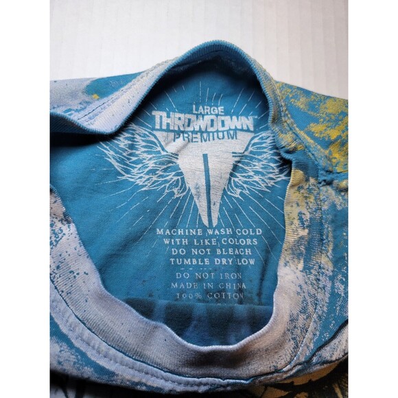 Throwdown Premium Cross Wings Blue‎ Gold Double-sided MMA Spellout Logo Mens L - Picture 3 of 6